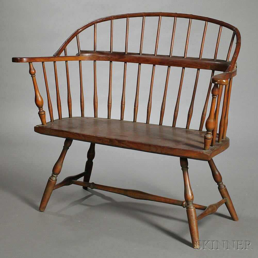 Appraisal: Small Bow-back Windsor Settee probably New England the bowed cresting