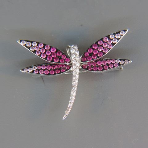 Appraisal: Diamond Ruby Pink Sapphire Dragonfly Brooch diamonds gems totaling carat