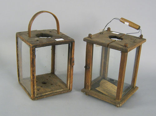 Appraisal: Two primitive pine lanterns