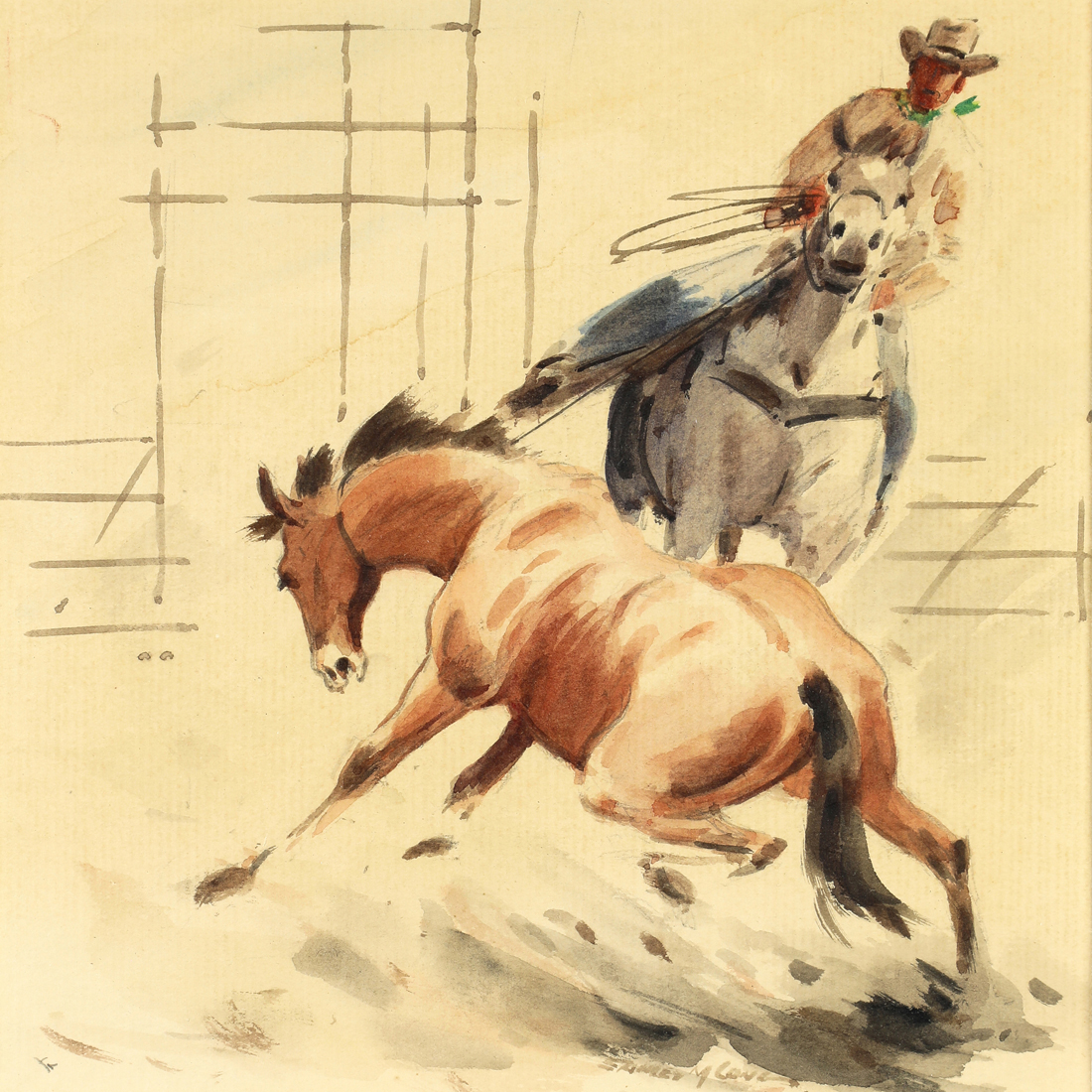 Appraisal: WATERCOLOR STANLEY LONG Stanley Long American - Untitled Cowboy Roping