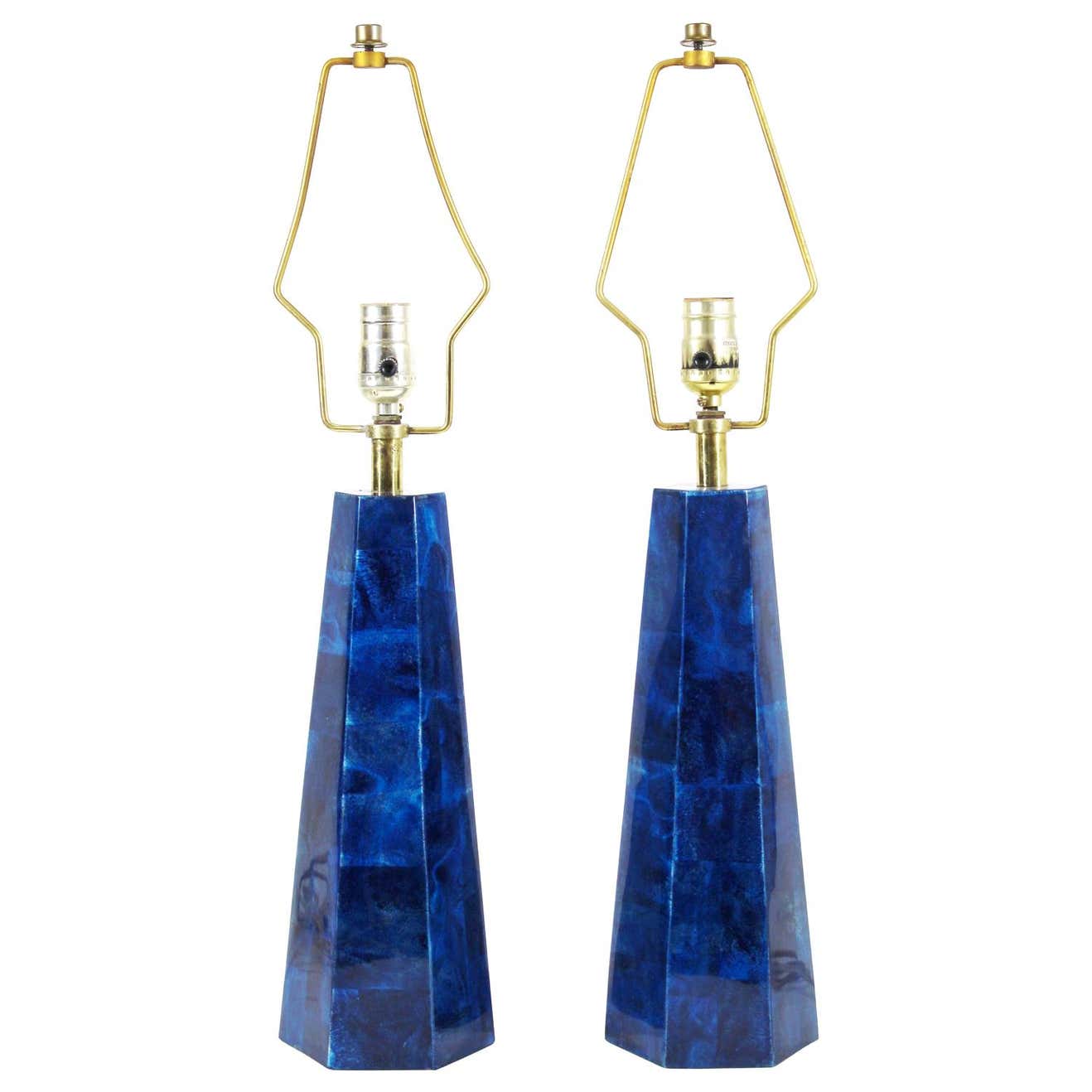 Appraisal: ALDO TURA ATTR ITALIAN BLUE PARCHMENT LAMPS Aldo Tura attributed