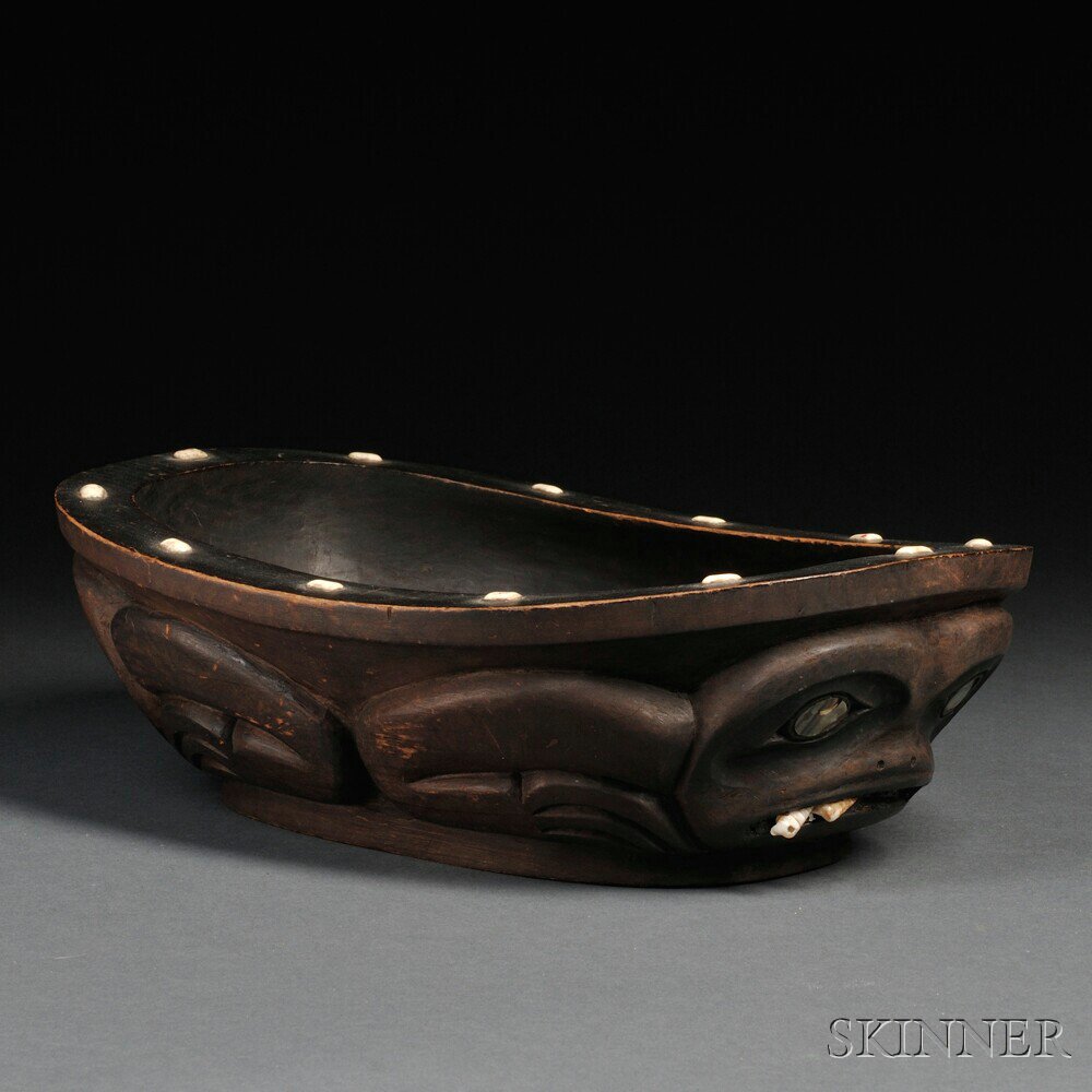 Appraisal: Northwest Coast Carved Wood Bowl c with stylized frogs at