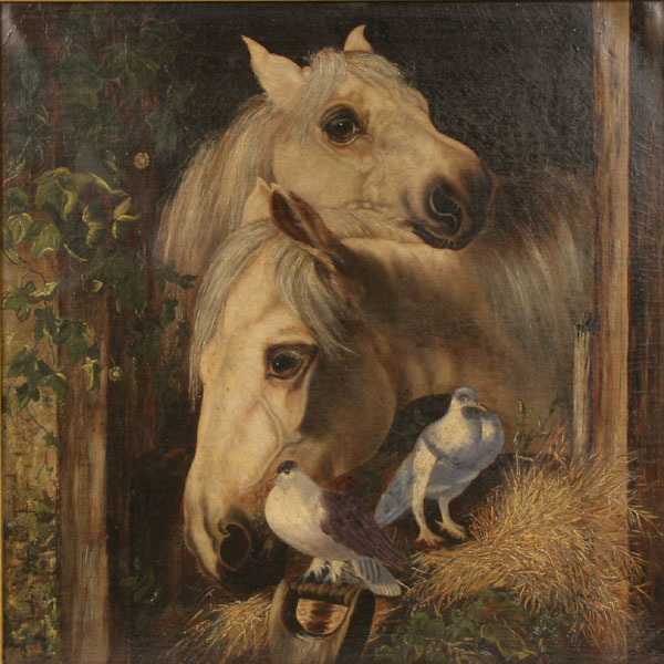 Appraisal: Bucolic scene of two horses framed in barn door with