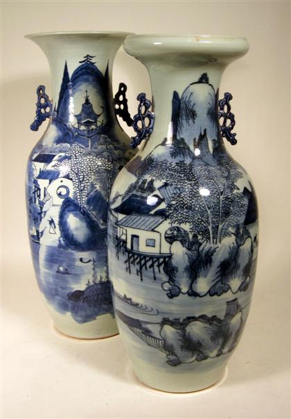 Appraisal: Two Chinese blue and white porcelain vasesBoth of twin-handled ovoid