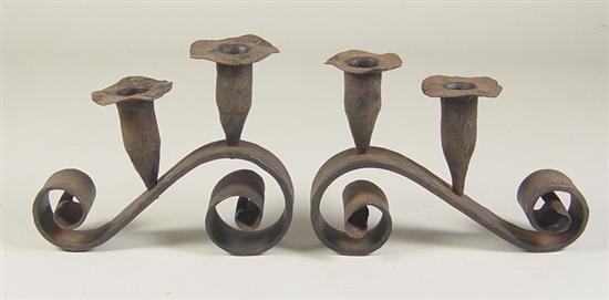 Appraisal: Pair of Arts Crafts Candleholders Circa or later Blacksmith made