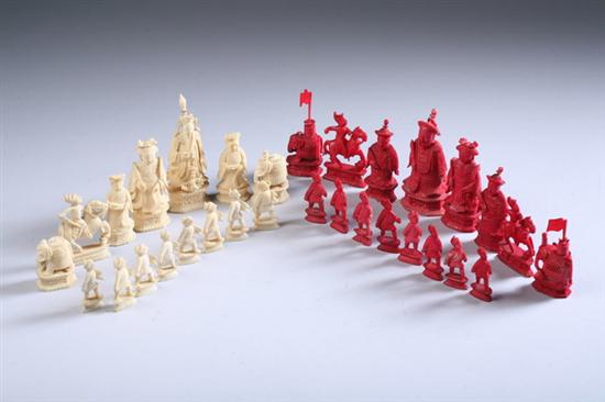 Appraisal: THIRTY-ONE PIECE CHINESE IVORY CHESS SET - Largest in high