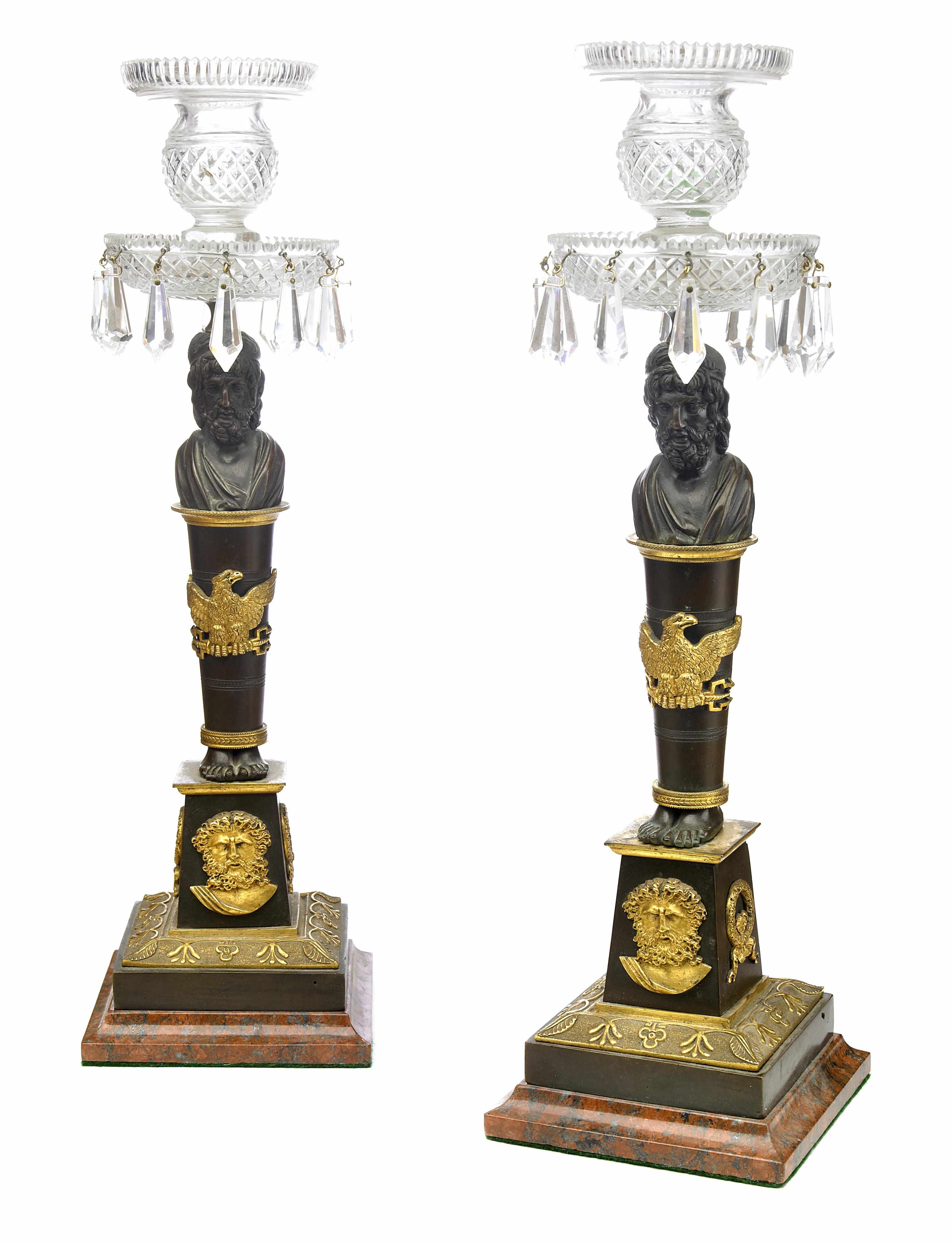 Appraisal: A pair of French gilt and patinated bronze and glass