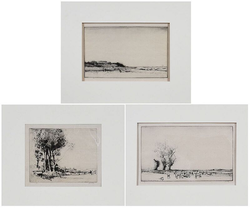 Appraisal: James McBey Scottish - Three British pastoral etchings Carmarthen XIII