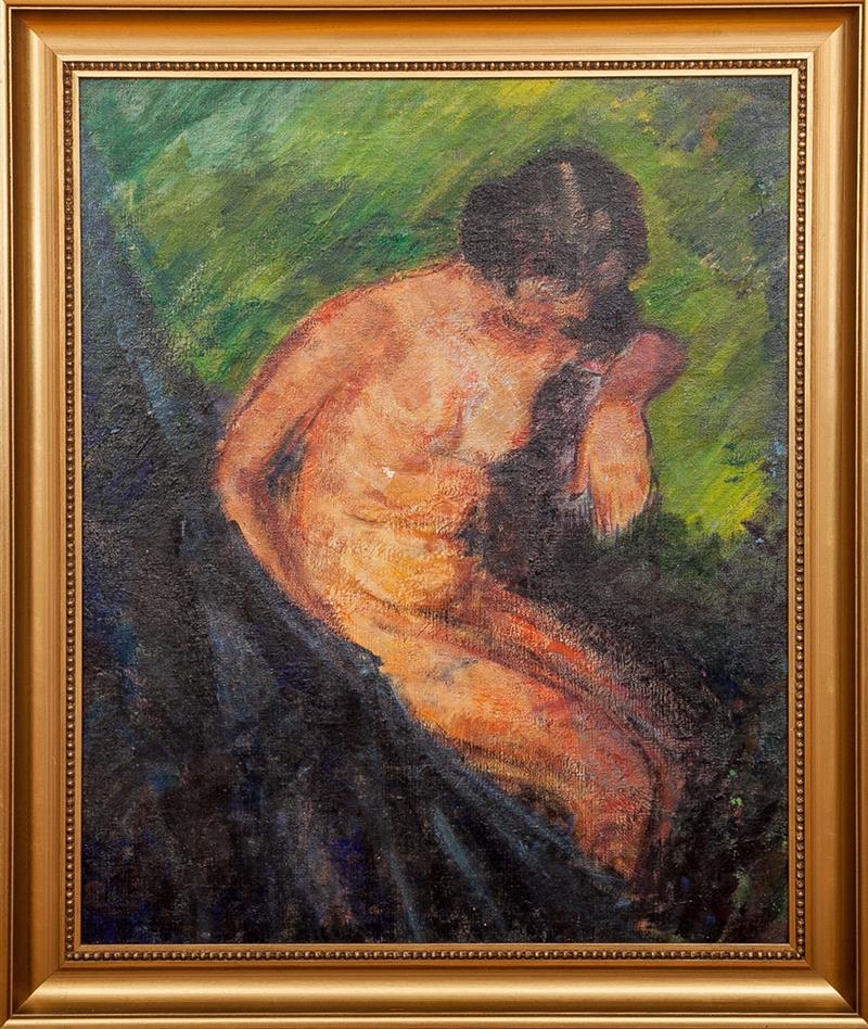 Appraisal: th Century School Seated Nude Oil on canvas indistinctly signed