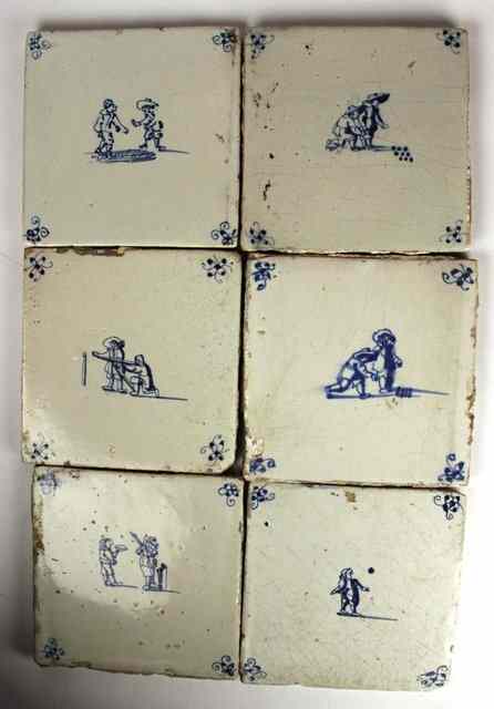 Appraisal: A set of six Dutch blue and white tiles th