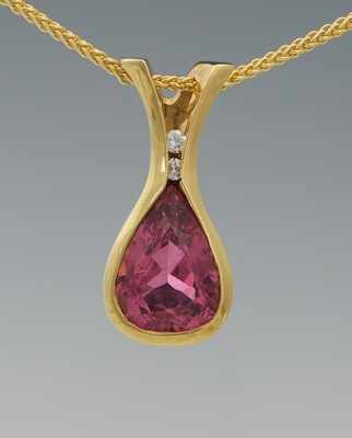 Appraisal: A Ladies' k Gold Tourmaline and Diamond Pendant on Chain