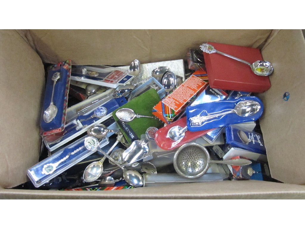 Appraisal: Box of assorted souvenir spoons etc