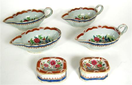 Appraisal: FOUR CHINESE EXPORT FAMILLE ROSE SAUCE BOATS TH CENTURY each