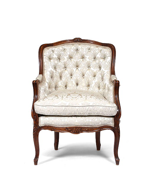 Appraisal: A LOUIS XVI STYLE OAK FRAMED BUTTON UPHOLSTERED CHAIR with