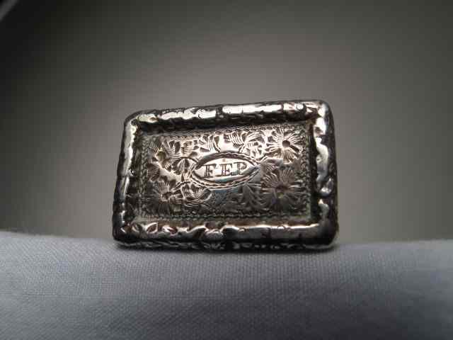 Appraisal: Antique Georgian sterling silver vinaigrette Birmingham England Ornately engraved lid