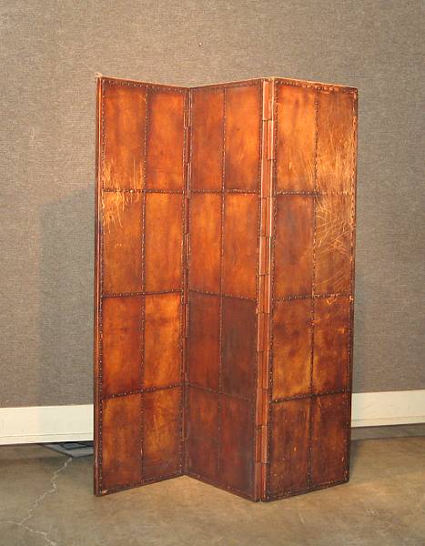 Appraisal: A Contemporary leather three panel floor screen mid th century