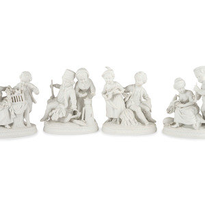 Appraisal: Six Porcelain Figural Groups including four stamped Orlik Germany to