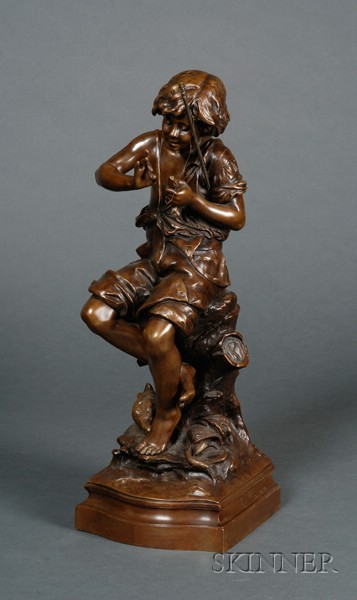 Appraisal: Francois Clement Moreau French - Bronze Figure of a Fisherboy