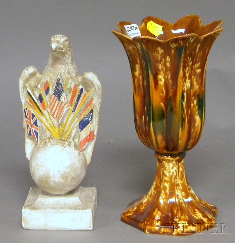 Appraisal: Bennington Flint Enamel Tulip Vase and a Painted Plaster Eagle