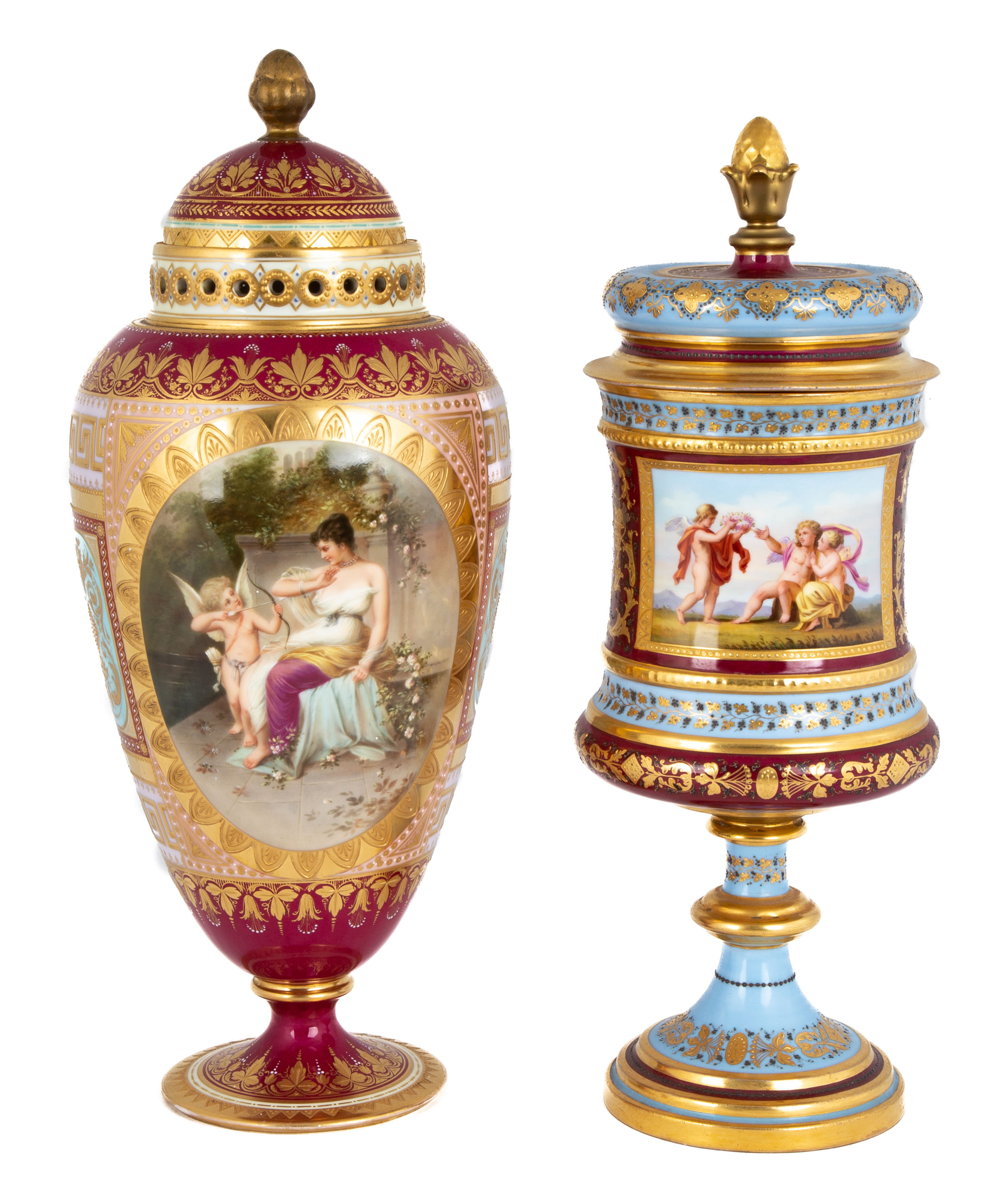 Appraisal: AUSTRIAN HAND PAINTED PORCELAIN VASE AND URN Late th century