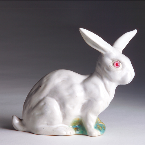 Appraisal: FULPER early white rabbit figure with pink glass eyes Very