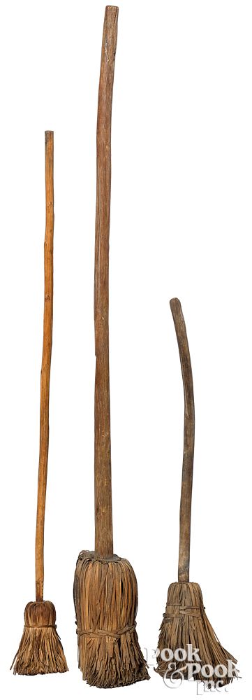 Appraisal: Three early hearth brooms early th c Three early hearth