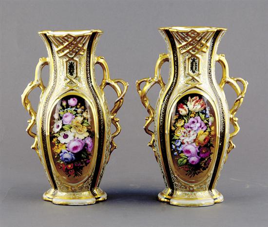 Appraisal: Pair Of Paris porcelain vases late th centuryscalloped rim with