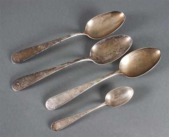 Appraisal: Three American engraved silver tablespoons and a teaspoon in the