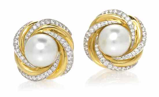 Appraisal: A Pair of Karat Yellow Gold Cultured South Sea Pearl