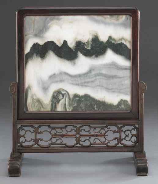 Appraisal: Chinese Qing marble inlaid rosewood table screen Marble ''H x