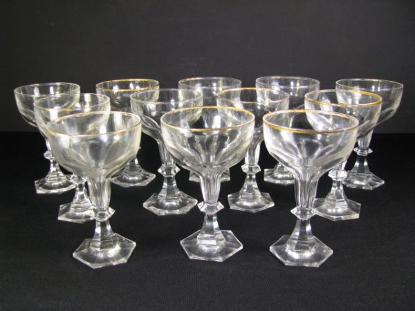 Appraisal: Twelve th century hollow stem champagne glasses Saucer shape bowl