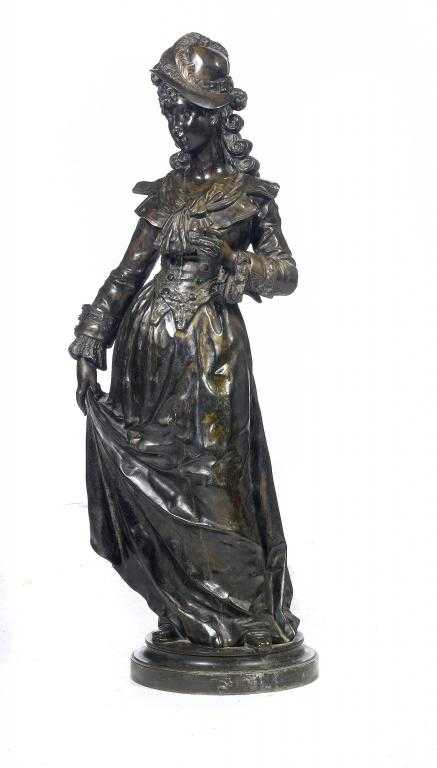 Appraisal: A FRENCH BRONZE STATUETTE OF A YOUNG WOMAN IN RIDING