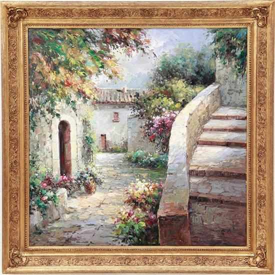 Appraisal: Continental school th century GARDEN COURTYARD oil on canvas framed