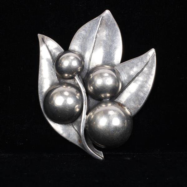 Appraisal: Georg Jensen Denmark Sterling Silver Modernist Leaf and Berries Brooch