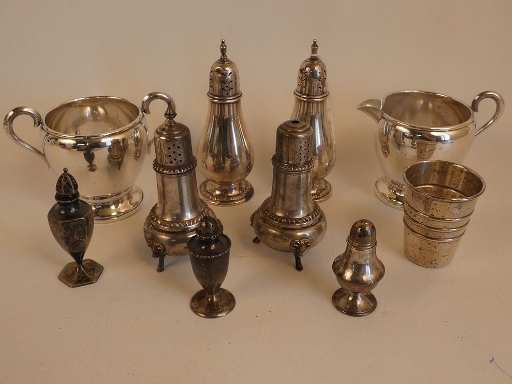 Appraisal: PCS ASSORTED STERLING SILVER Includes solid salt pepper shakers weighted