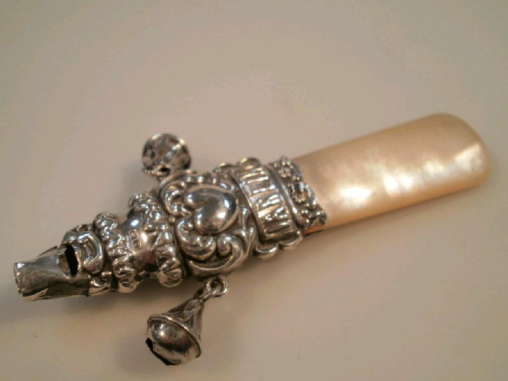 Appraisal: A George V silver and mother-of-pearl babies rattle and teether