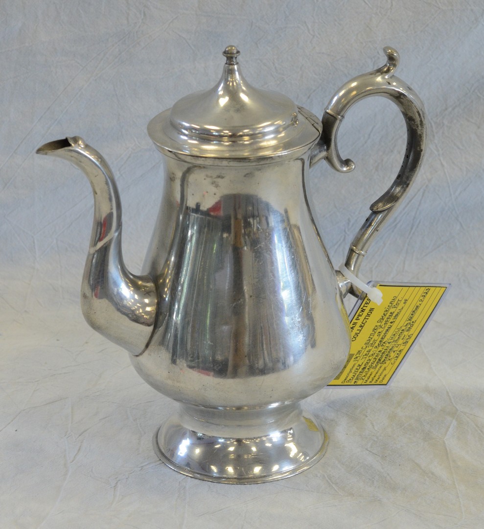 Appraisal: th century American pewter coffee pot Maker Boardman Hall of