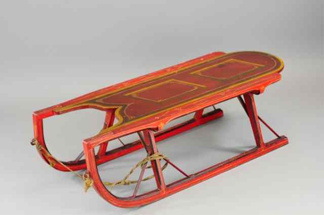 Appraisal: PAINTED WOOD SLED c very early all wood example hand