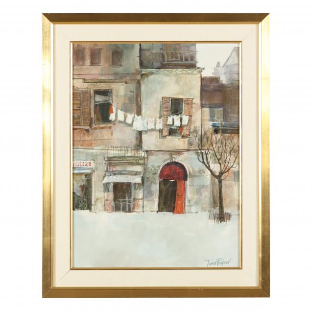 Appraisal: A CONTEMPORARY FRENCH STREET SCENE Oil on Masonite signature at