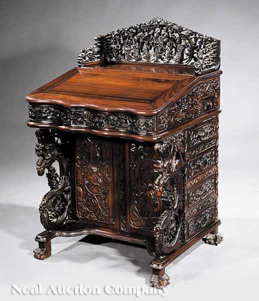 Appraisal: A Fine Chinese Export Carved Rosewood Davenport Desk late th