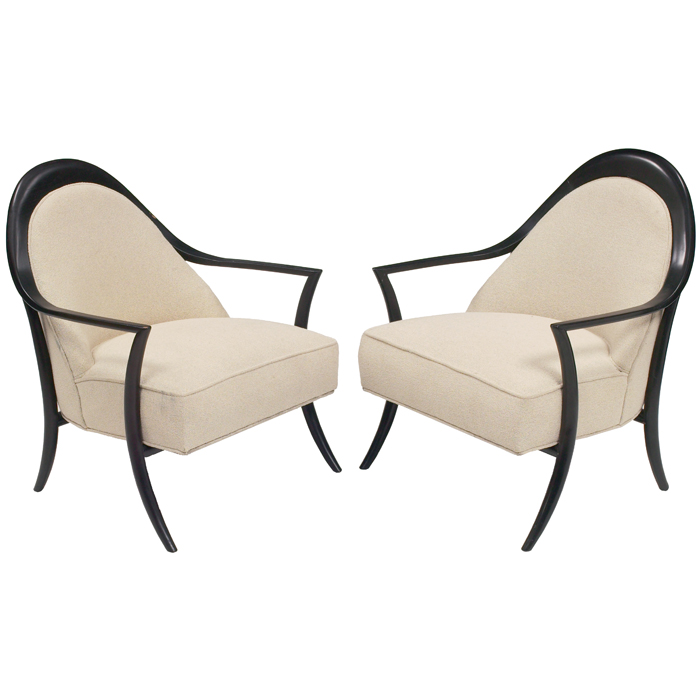 Appraisal: T H Robsjohn-Gibbings armchairs pair by Widdicomb sculptural wood frame