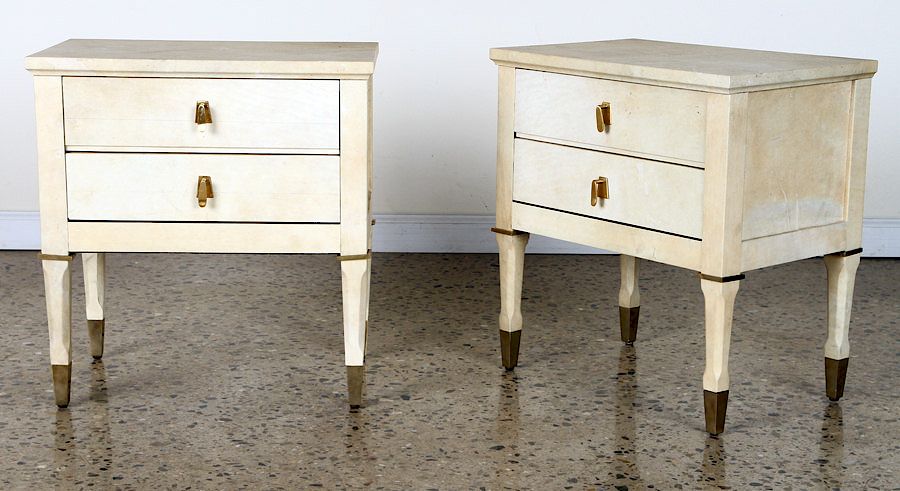 Appraisal: PAIR PARCHMENT COVERED CABINETS CIRCA A pair of two drawer