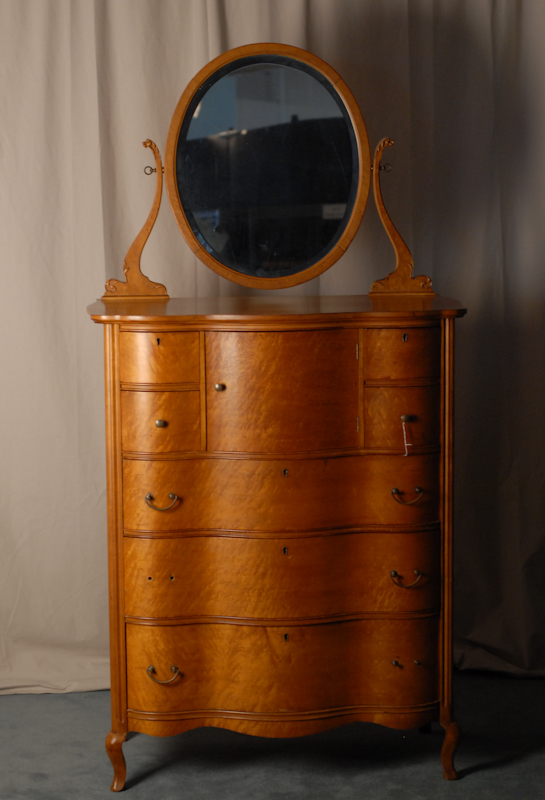 Appraisal: s Serpentine-front Maple Dresser with Mirror single door flanked by