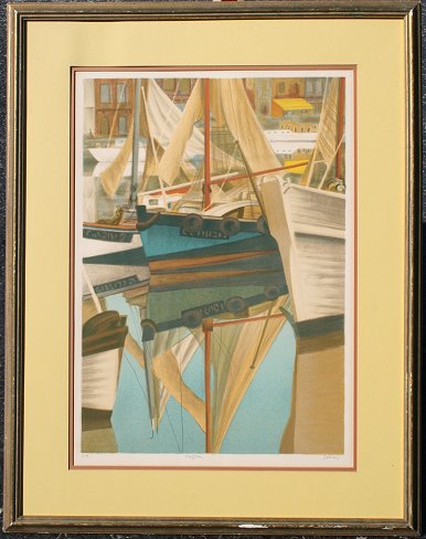 Appraisal: SALINAS Marcel Charles Laurent French - ''Honfluer'' Sailboats in Harbor