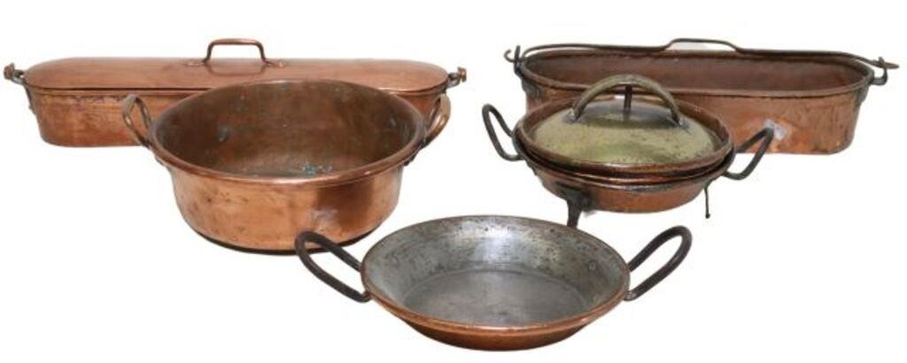 Appraisal: FRENCH COPPER PANS FISH POACHING DISHES lot of French copper