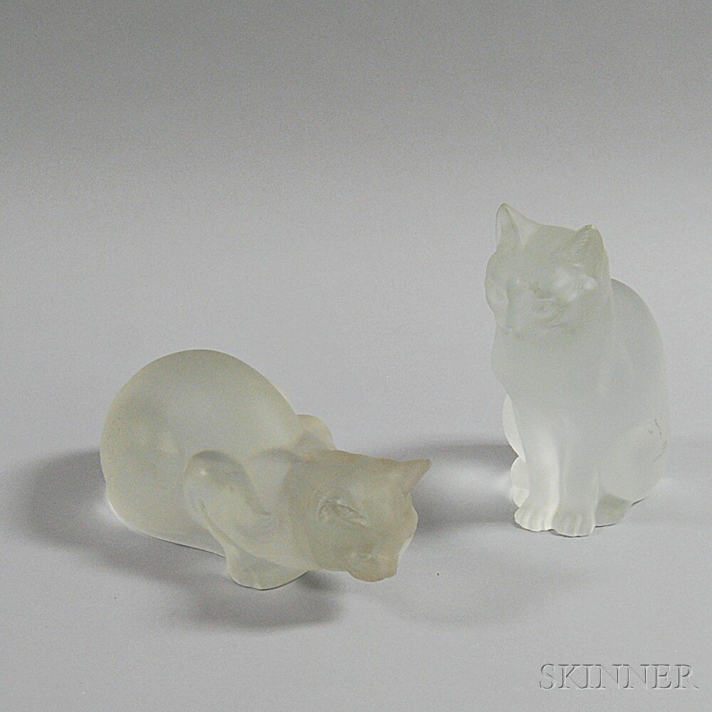 Appraisal: Two Lalique Frosted Glass Cats ht to in Estimate -