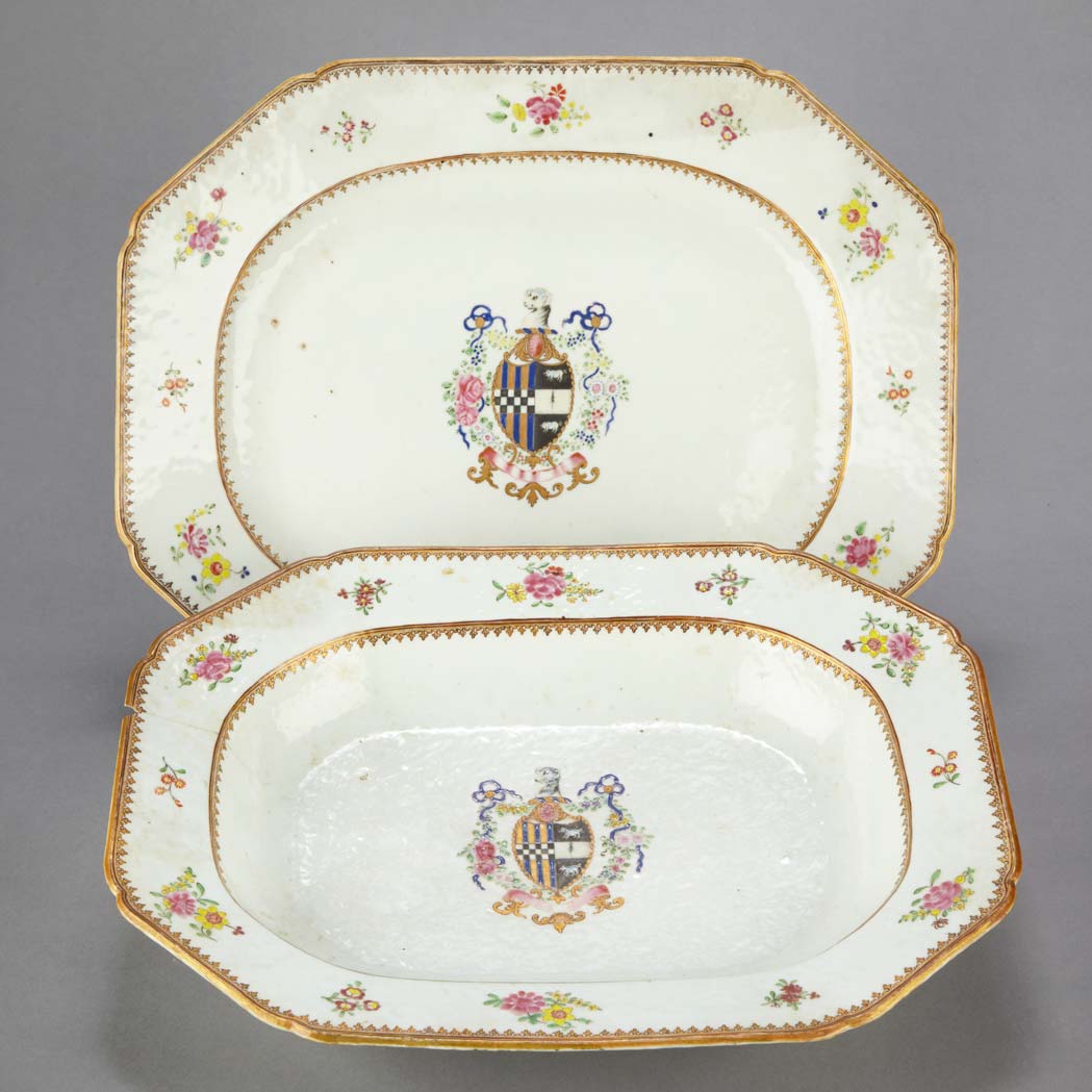 Appraisal: Pair of Chinese Export Armorial Porcelain Platters and a Large