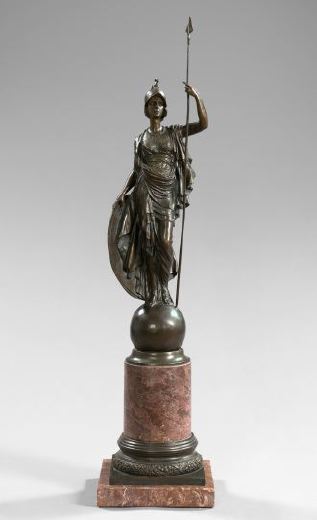 Appraisal: Large Patinated Bronze Figure of the Armored and Helmeted Athena