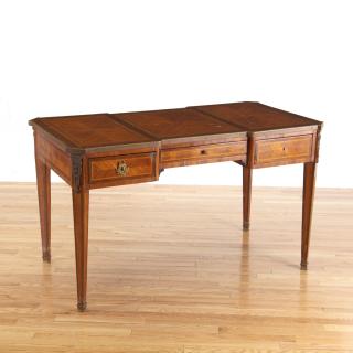 Appraisal: Louis XVI style tulipwood marquetry bureau plat Louis XVI style