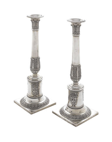 Appraisal: A pair of early- th century Continental silver candlesticks possibly